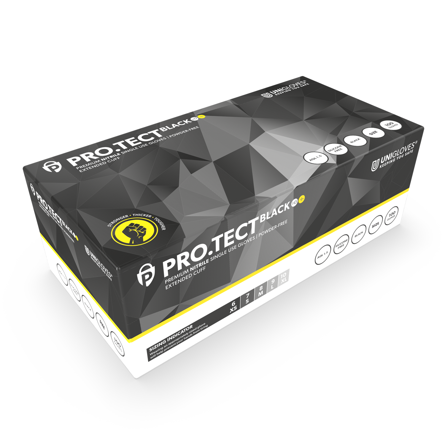 PRO.TECT Guantes negros de nitrilo HD+ de alta resistencia con puño largo